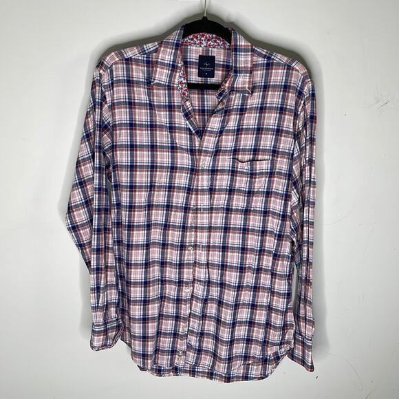 TAILORBYRD COLLECTION Plaid Floral Detail Button Front Long Sleeve Shirt Size MD - Picture 1 of 6